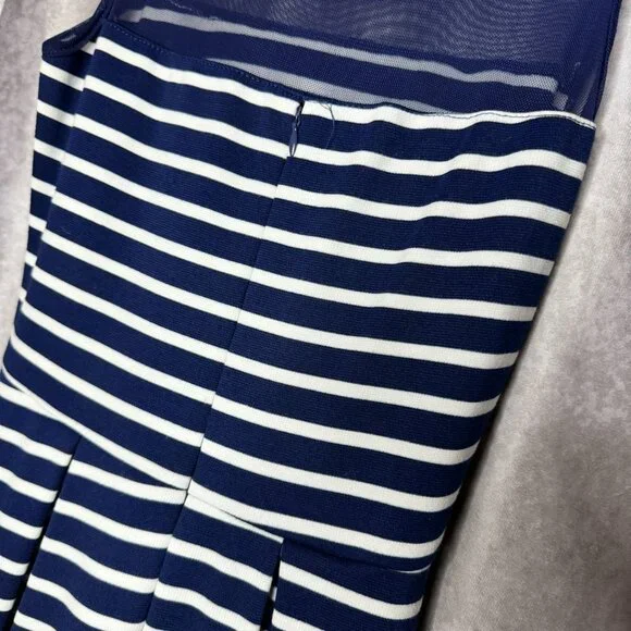 Poof Junior Navy & White Striped Mini Fit Flare Dress Coastal Nautical - Picture 6 of 7